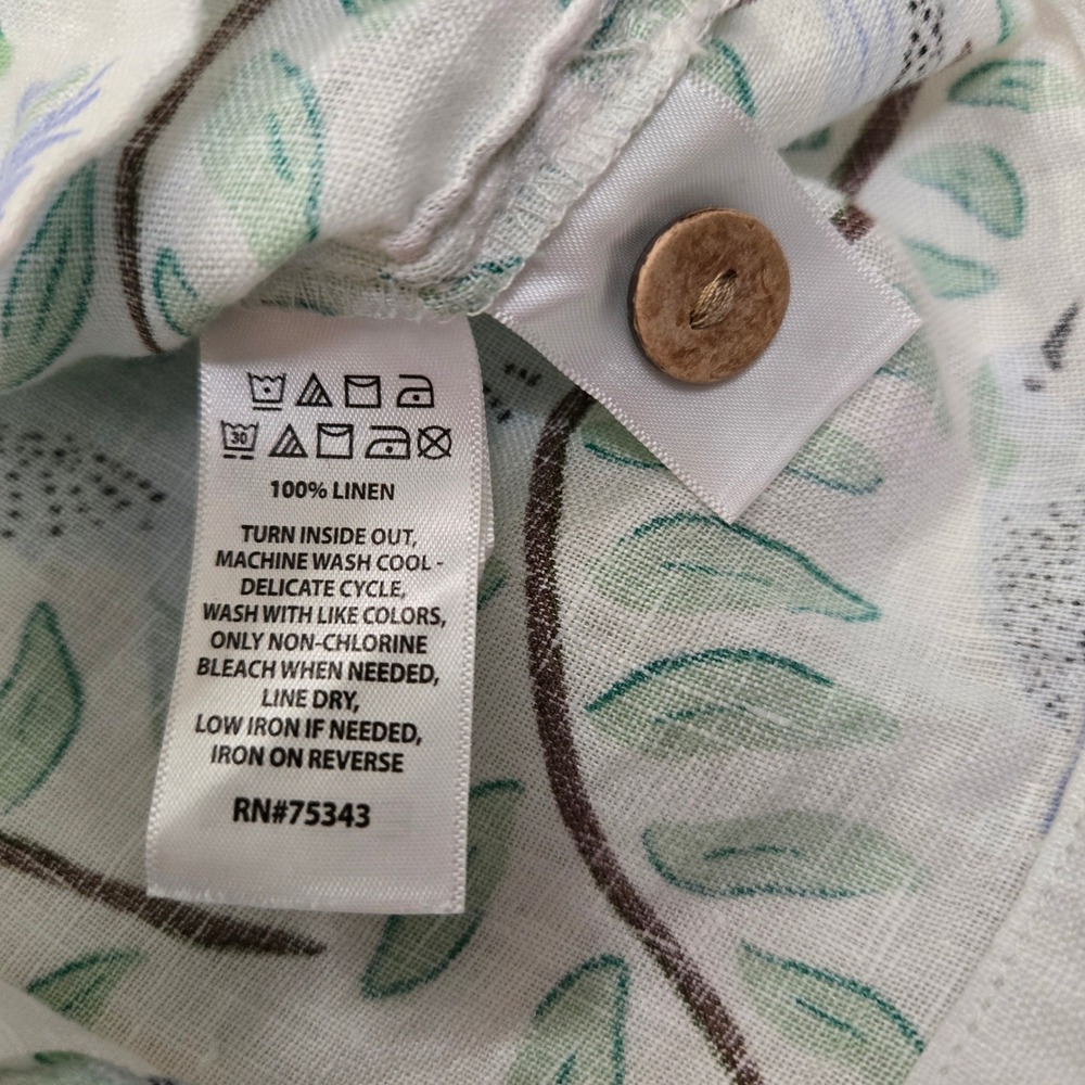 Cynthia Rowley Womens Blue Green Bird Print 100% Linen Camp Shirt Size M - Picture 5 of 8